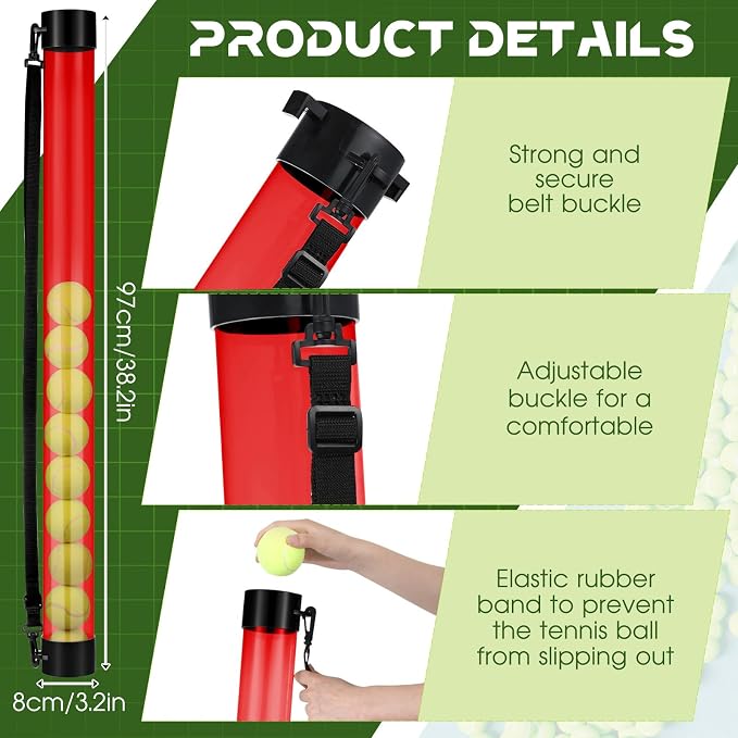 Lenwen 2 Pack Tennis Ball Tube Pickup, Fits 15 Tennis Ball with Shoulder Strap, Lightweight Collector Holder Picker Grabber Retriever Tube Carrier for Players, Coaches & Instructors