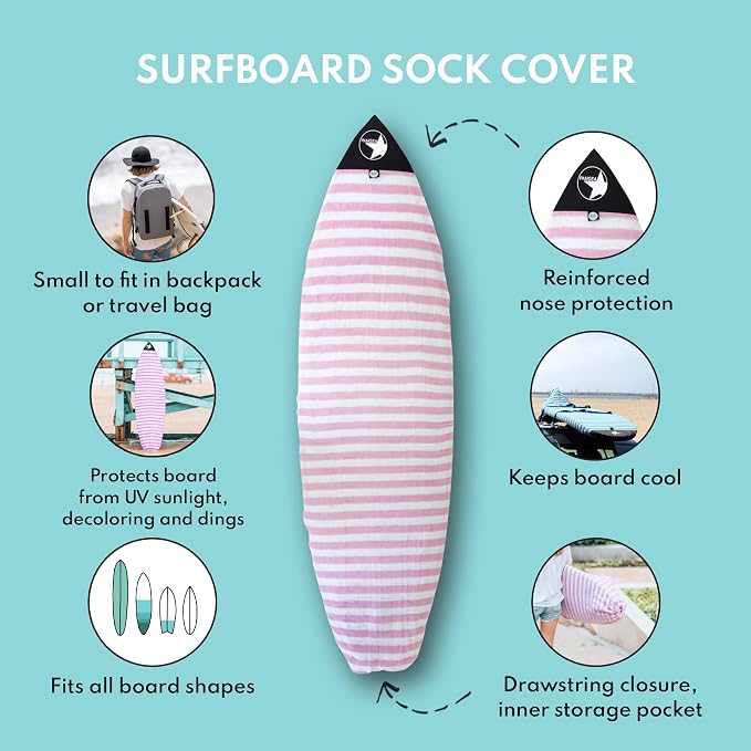 Surf Squared Surfboard Sock Cover and Paddleboard Cover - Lightweight Stretch Protective Surfboard Bag - Surfing Accessories - Shortboard, Longboard, Hybrid, Wakesurf, Standup Paddleboard SUP