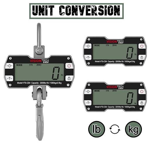 VisionTechShop Digital Crane Scale, VTS-CS4 2200lb/1000kg Heavy Duty Compact Hanging Industrial Scale with Remote Control, Large LCD Display, Backlight for Farm, Factory, Construction