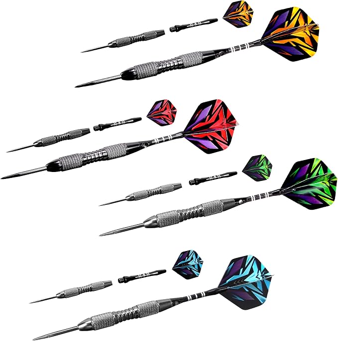 WINSDART Steel Tip Darts 12 Pack Set with Nonslip Iron Barrel Aluminum Dart Shafts and Flights Darts Sharpener an Gift Box
