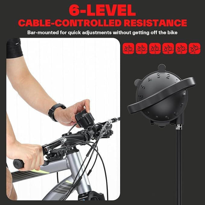 Sportneer Bike Trainer - Magnetic Stationary Bike Stand for 26-28" & 700C Wheels - Adjustable 6 Level Resistance Bike Trainer Stand for Indoor Riding with Quick Release Lever & Front Wheel Riser Block
