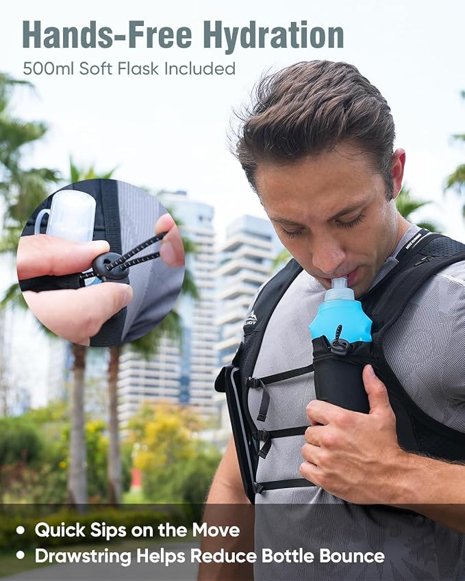 Zelvot Running Vest for Women Men, Adjustable Running Phone Holder Vest, USA Original Patent, Running Hydration Vest with 500ml Soft Flask, Reflective Running Backpack for Hiking Cycling