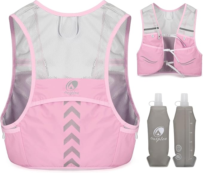 Lightweight Running Vest with 2pcs 500ml Water Bottle for Men Women, Reflective Water Vest Hydration Pack Hydropack for Hiking, M/L