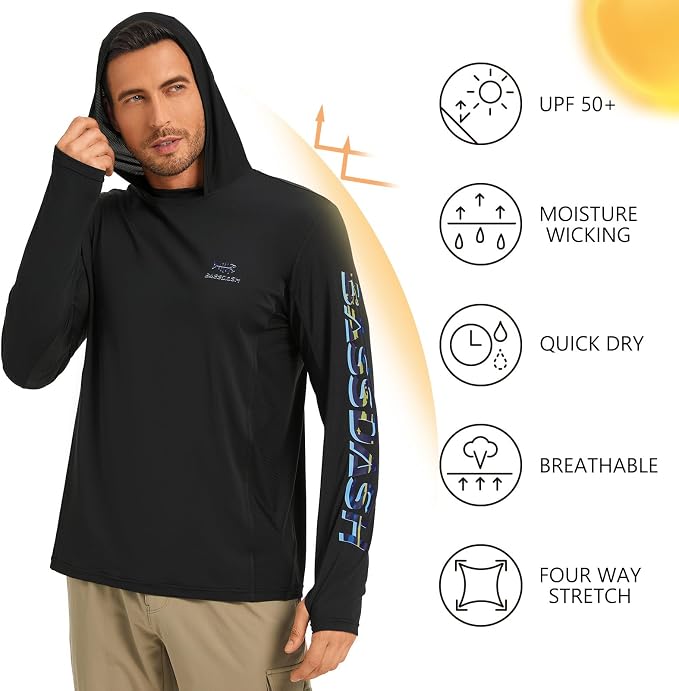 BASSDASH Men’s UPF 50+ Graphic Fishing Hoodie Shirts UV Sun Protection Long Sleeve Moisture Wicking Performance FS48M