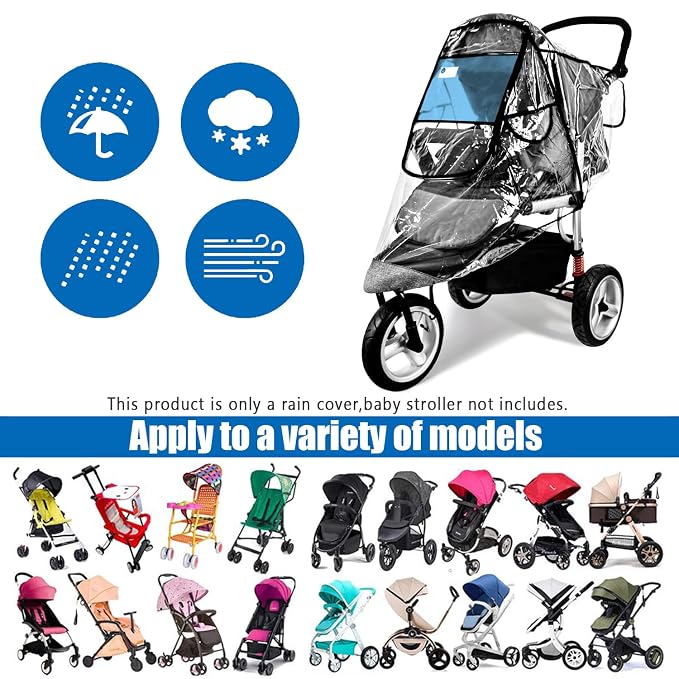Stroller Rain Cover,Universal Stroller Accessory,Waterproof,Windproof Protection,Protect from Dust Snow,Baby Travel Weather Shield,Clear