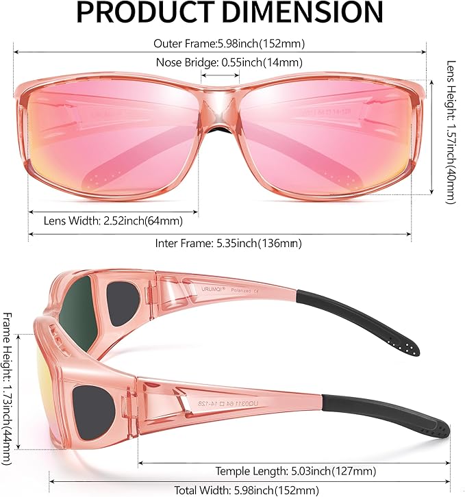 URUMQI Polarized Sunglasses Fit Over Glasses for Men Women, Wraparound Sun Glasses UV400 Protection for Driving Fishing