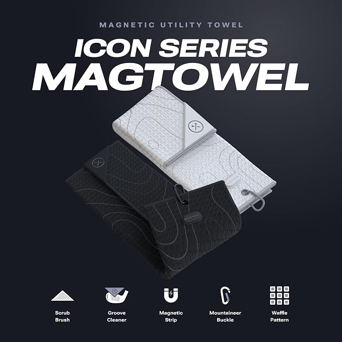 Blue Tees Golf Premium Magnetic Towel - Super Strong Magnet - Microfiber Waffle Design - Silicone Brush - Groove Cleaner - Bag Buckle