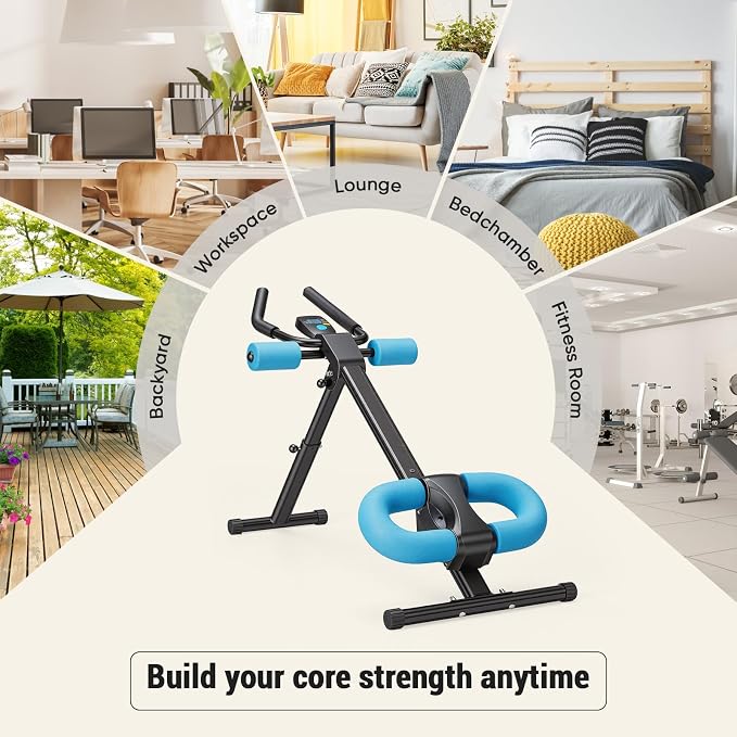 DUMOS Ab Workout Equipment for Home Gym, Exercise Machine Abs Trainer, Full Body Fitness System Adjustable for Abdominal Stomach Training, LCD Display, Knee Protection
