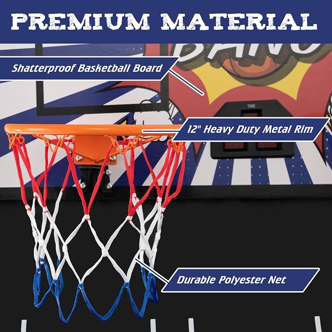 Giantex Folding Basketball Arcade Game, Dual Shot Electronic Basketball Hoop Arcade Game with 8 Game Modes, 4 Balls, 2 Hoops, Air Pump, LCD Scoreboard, Basketball Game for Adults, Kids