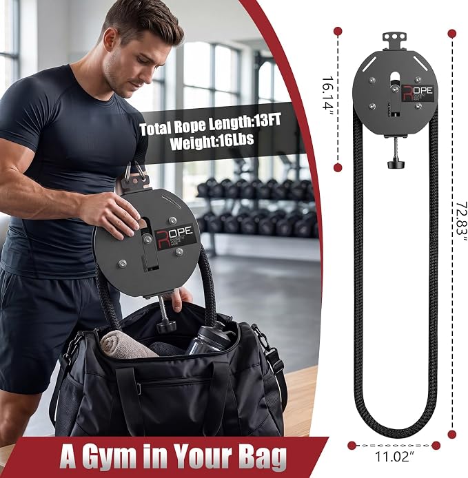 Endless Rope Trainer, Portable Endless Rope Machine for Home Gym Travel, 13FT Continuous Loop,0–66LBS Knob-Adjustable Resistance, Full Body Workout for Back, Arms, Chest, Shoulders, Core