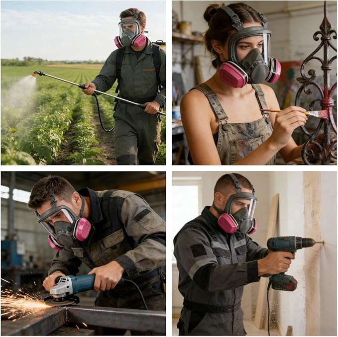 Full Face Respirator Mask, Reusable Dust Mask With Filters, Suitable For Spray Painting, Chemical Operations, Construction Work, And Similar Scenarios.