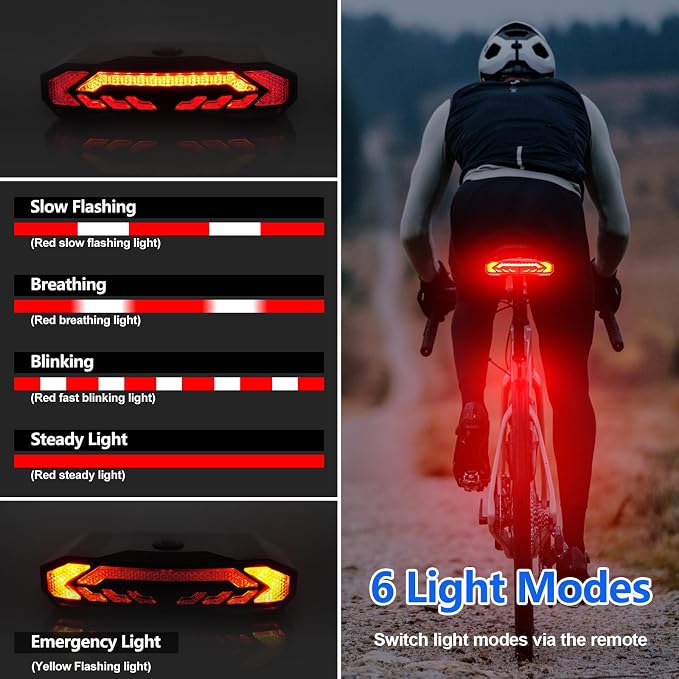 NineLeaf Bike Turn Signals, Turn Signal Kit for Ebike, Bike Turn Signals Front and Rear Auto On/Off Electric Bell Automatic Brake Light Remote Control Rear Light USB Rechargeable IP65 Waterproof