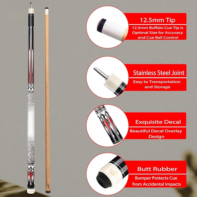 Pool Cue Stick Low Deflection Shaft Billiard Cue Stick with Hard Case 19-20 oz Professional Pool Stick