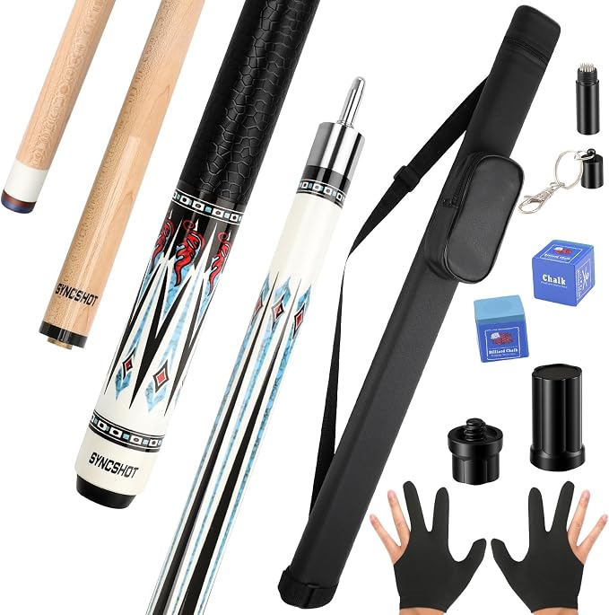 Professional Pool Cue Stick with Hard Case, 58" Canadian Maple Billiard Cue & 12.5mm Multi-Layer Rainbow Tip, Pool Cue Set with 3 Accessories, 19/20/21oz Billiard Stick (Selectable)