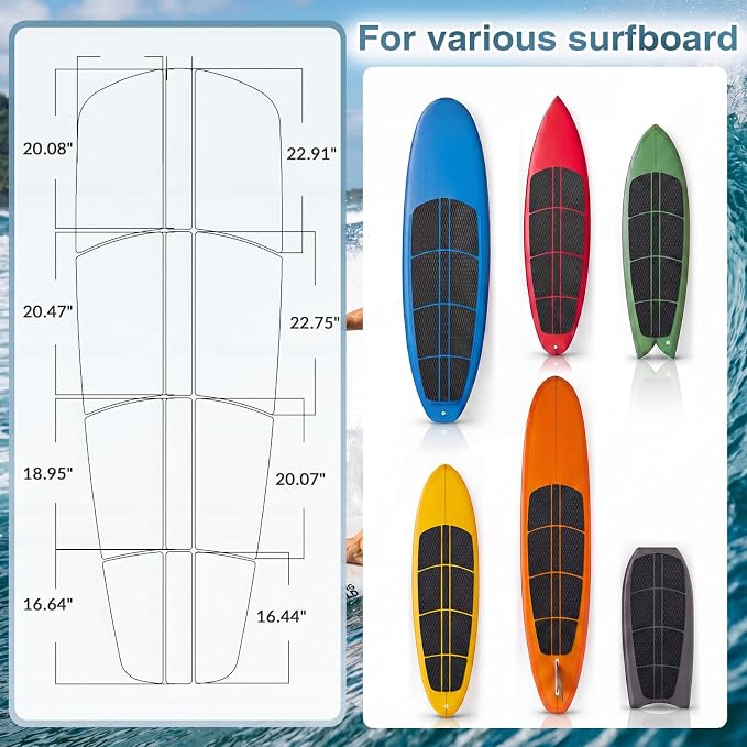 Nuanchu 12 Pcs Sup Deck Traction Pad Tail Pads Skid Proof for Stand up Paddle Board Long Board Surfboard Performance EVA 23.62 x 11.5 x 2 Inches