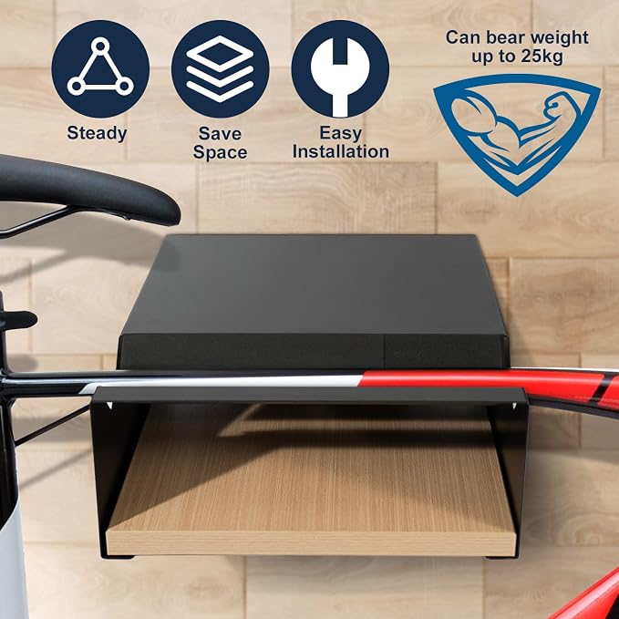 MOSHAY Bicycle Wall Mount S-Rack Bicycle Holder Aluminium Wood - Bicycle Mount for Road Bike Gravel Bike Touring Bike - Bicycle Stand Wall Indoor Storage for Garage Living Room