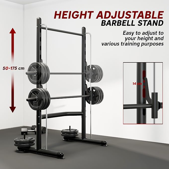 Soozier Squat Rack with Pull-Up Bar, Adjustable Power Rack with Barbell Bar, Multi-Functional Steel Bench Press Rack for Home Gym Strength Training, Black