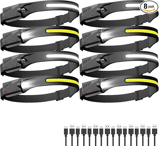 Headlamp Rechargeable 8 Pack, LED Headlight Flashlight Super Bright with 230° Wide Beam, 5 Modes Waterproof Head Lamp for Outdoor Hiking Running Camping