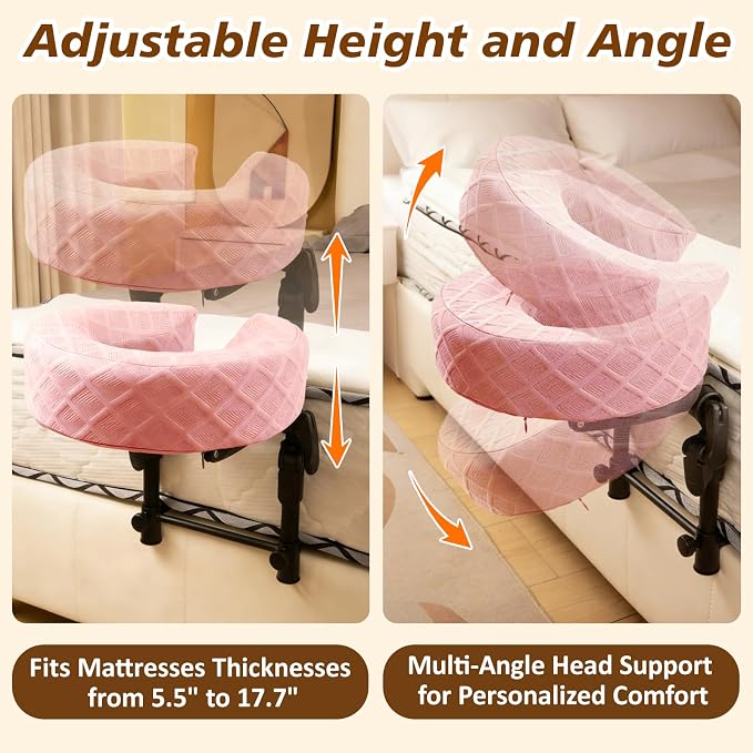 Massage Headrest for Bed with 2 Pack of Covers, Home Mattress Top Massage Kit, Adjustable Face Cradle for Professional and Home Use, Portable Face Down Head Holder Fits All Mattresses