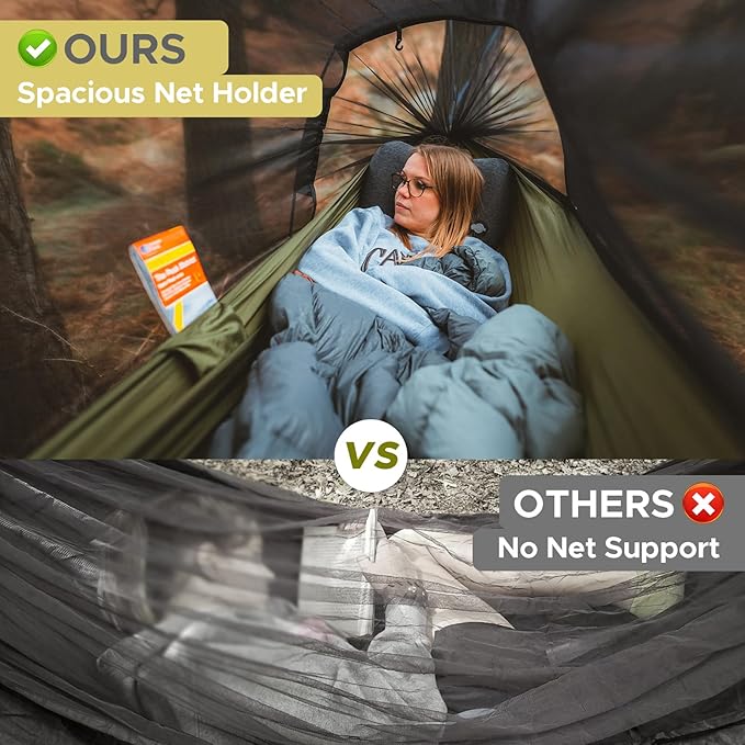 Sunyear Camping Hammock with Mosquito Net and Waterproof Rain Fly Shelter - Includes 106" Single Trapezoid Hammock & 13ft Large Tent Tarp