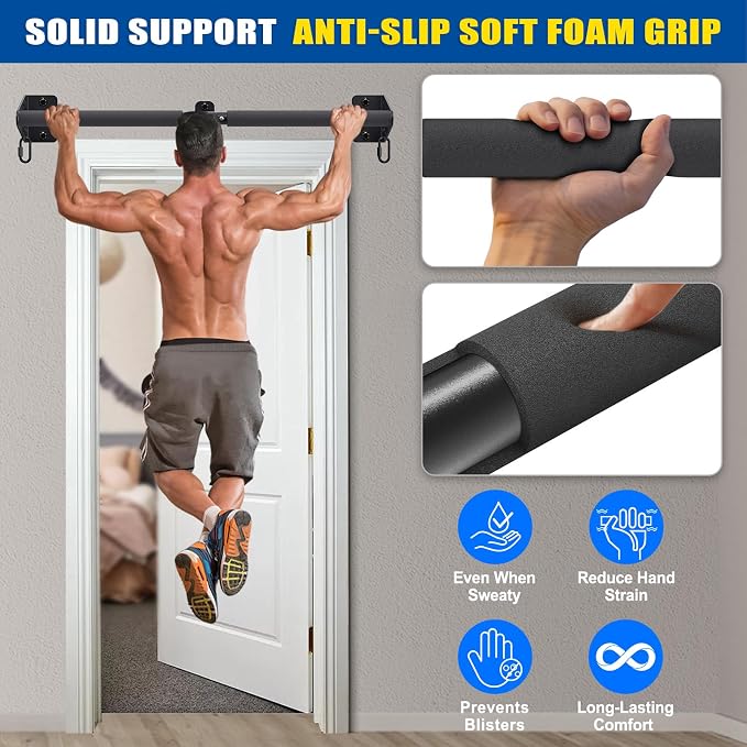 Kipika Wall Mounted Pull Up Bar - Heavy Duty 450 LB Capacity Doorway Chin Up Bar for Home Gym, Sturdy Steel Construction with Resistance Band Hooks | Hanging Exercise Bar for Full Body Workout