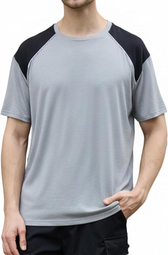 Merino Wool Crewneck T Shirts for Men for Athletic Running Workout, Lightweight Mens Moisture Wicking Shirts