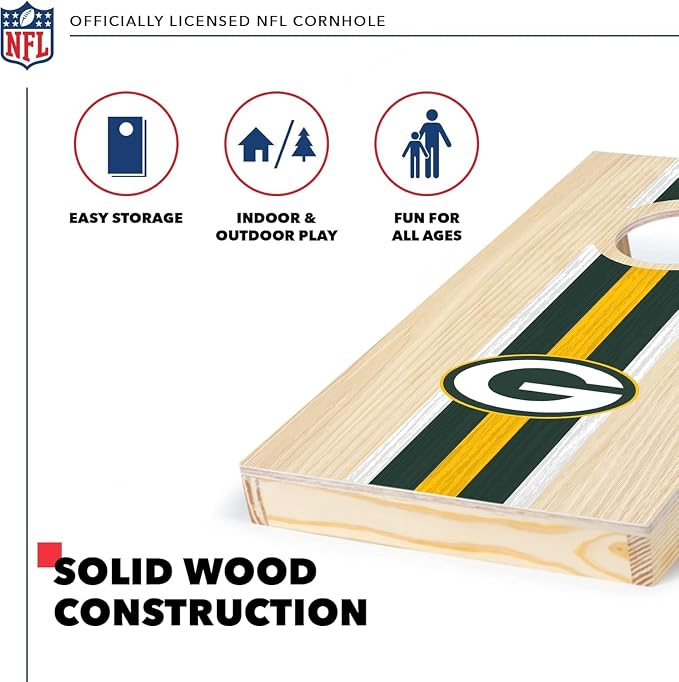 NFL Football Portable Size 1' x 2' Solid Wood Cornhole Set with Direct Print HD Team Graphics – Travel Size