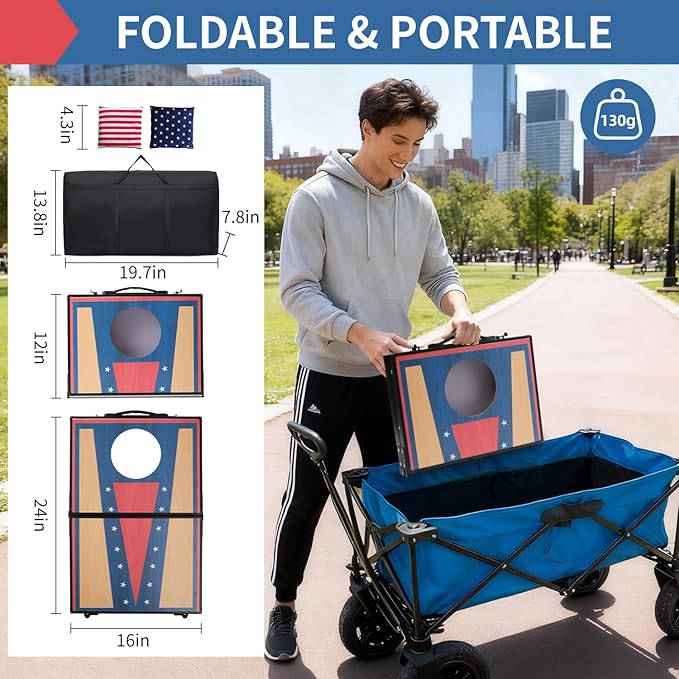 Portable Cornhole Board Set,24 x 16 in Corn Hole Games, Adjustable Angle & Dual Modes (Child/Adult) for Free Switch,Extra-Thick Material, Cornhole Game Boards with 8 Bean Bags with Storage Bag