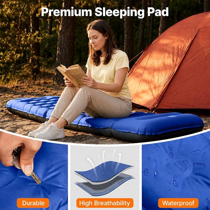 OGERY Sleeping Pad, Ultralight Inflatable Sleeping Pad for Camping with Pillow Built-in Foot Pump, 6" Extra-Thick Reinforced Camping Mattress for Hiking, Backpacking, Tent