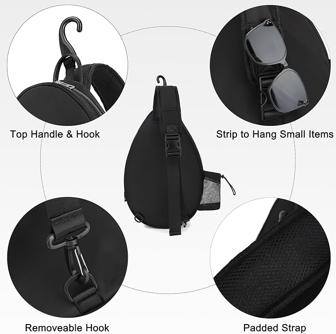 Rejolly Tennis Racket Sling Bag for Women Men Quilted Water Resistant Racquet Cover One Shoulder Crossbody Bag for 2 Tennis Rackets, Pickleball Paddles, Badminton Racquet