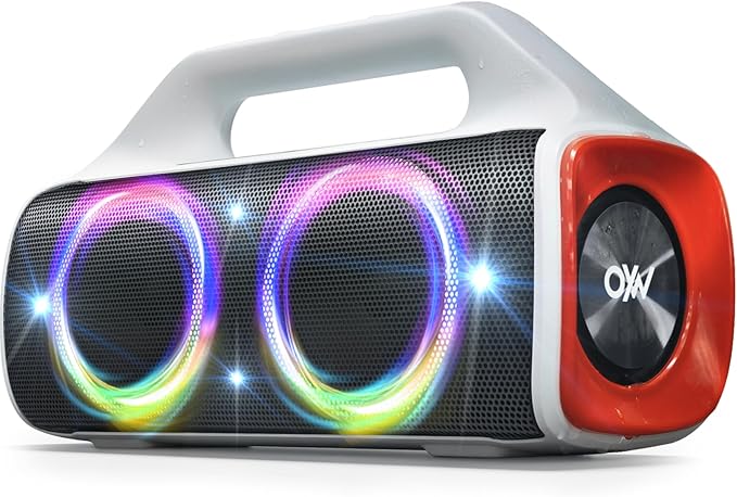 IP67 Waterproof Bluetooth Speaker:80W(Peak) Loud Outdoor Portable Wireless Party Speakers with LED Lights,20H Playtime,Bluetooth 5.3,Deep Bass & TWS for Pool,Beach（White）