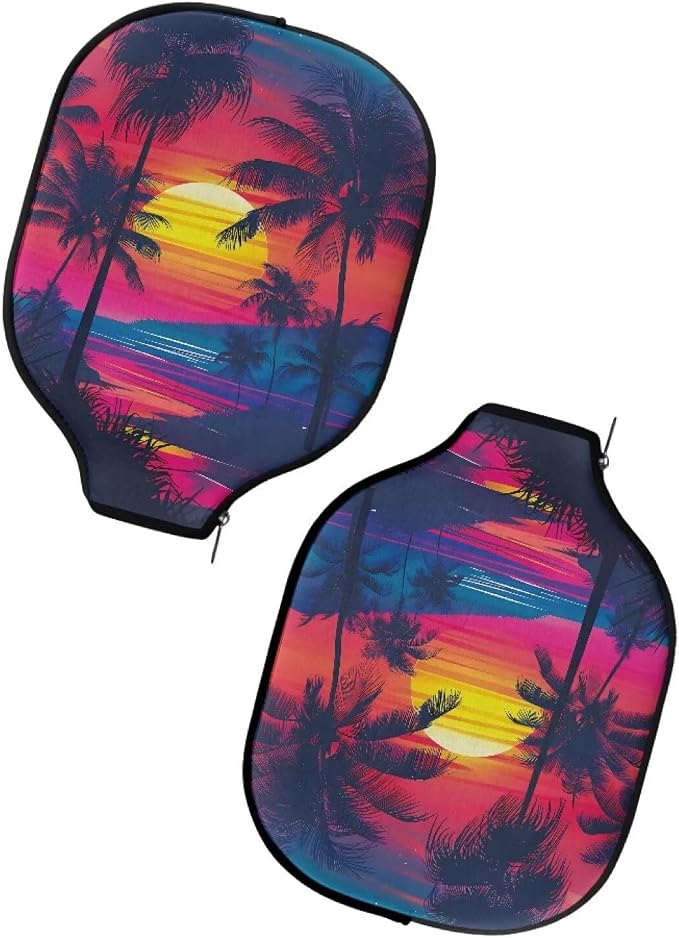 Sea Beach Pickleball Paddle Covers 11.42” L x 8.66" W Portable Pickle Ball Rackets Cases Set of 4 Pickleball Storage Bag with Zipper Closure Pickleball Cover for Women Men