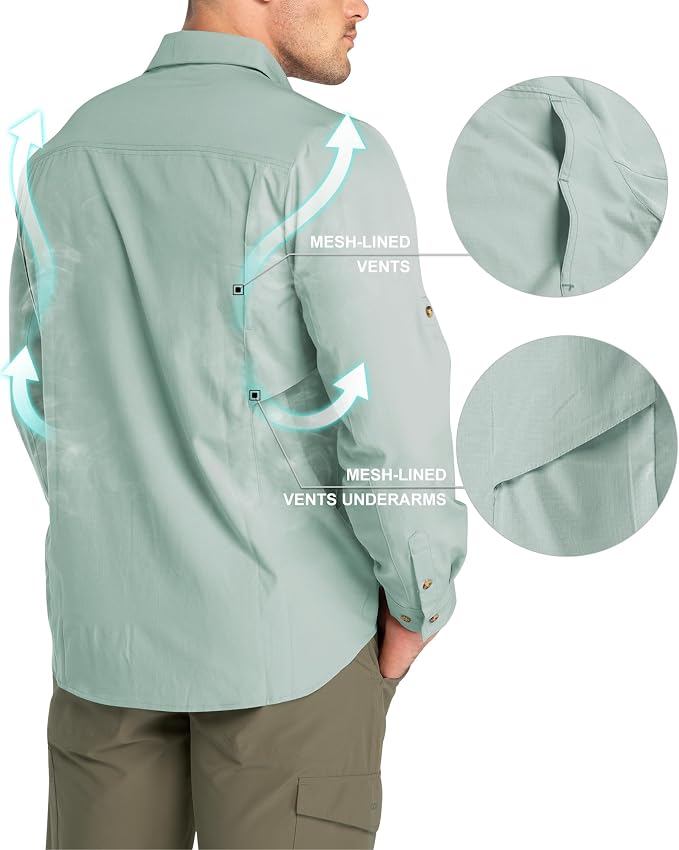 33,000ft Men's Long Sleeve Hiking Shirts Lightweight Quick Dry Sun Protection UV UPF 50 Fishing Shirt Outdoor Safari Travel