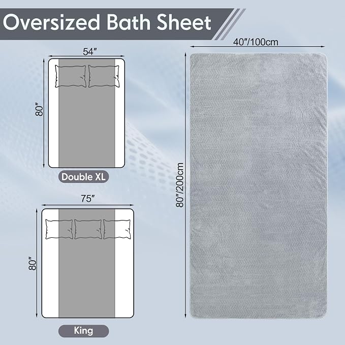 SmoothNovelty 2 Pack Bath Sheets 40 x 80 Inch Jumbo Extra Large Towels Set Oversized Quick Dry Coral Fleece Absorbent and Soft Lightweight Towels for Home Gym Travel Beach Spa Pool Hotel (Light Gray)