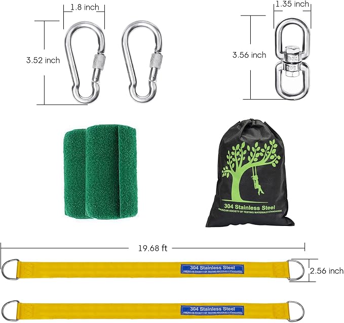 Safe Tree Swing Straps Hanging Kit with Two Alloy Carabiners 2,200lb Breaking Strength Easy and Fast Installation Swings or Hammocks (20ft)