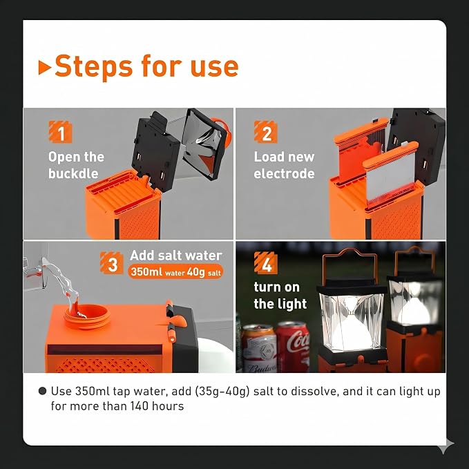 Environmentally Conscious Lighting, Saltwater Camping Lantern - Survival & Emergency Outdoor Ligh Simply add Salt Water to Activate The Light. It's that Easy