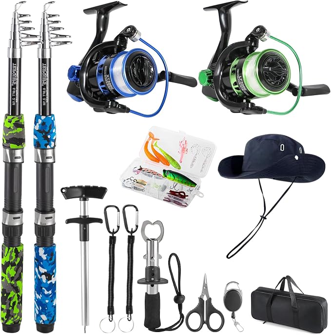 Tripquips Fishing Pole Combo, 6.9ft Telescopic Rods Set, Collapsible Fishing Rods 2PCS Spinning Reel Set with Carrier Bag Freshwater Fishing Rod and Reel Combos Kits