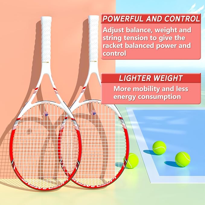 Pro Tennis Racket for Adults, 2 Player 27 inch Speed Tennis Racquet Acceptable for Beginner and Professional with 3 Tennis Balls, 2 Vibration Dampes, 2 Overgrips, Tennis Bag