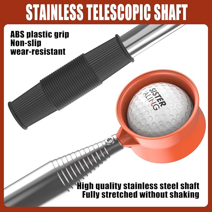 Water Telescopic Golf Ball Retriever and Golf Bag Metal Landing Pads