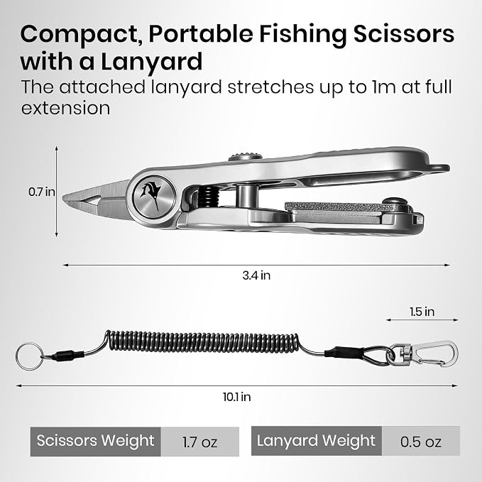 Pristis 4-in-1 Fishing Line Cutter, Fly Tying Scissors with O Ring Spliter, Nippers, Lure Eye Cleaner and Hook Sharpner Kit, Stainless Steel Braided Mono Fluoro Clippers, Pliers Tool Accessories