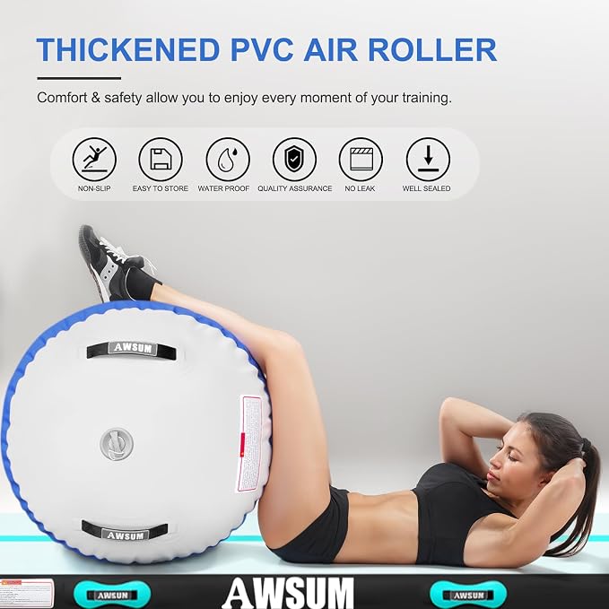 AWSUM Gymnastics Barrel Tumbling Equipment Air Roller Training Inflatable Back Handspring Trainer for Octagon Tumble Mat Gym Cheerleading Home Use 1 PCS，No Electric Pump