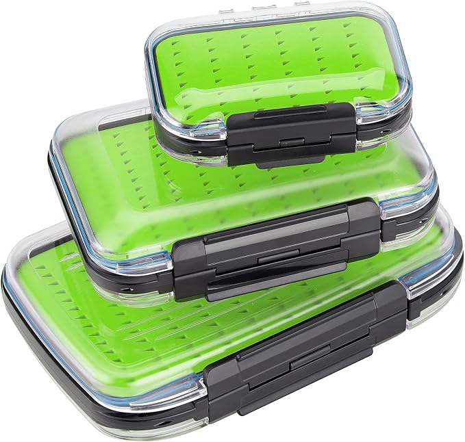 Gonex Fly Boxes for Fly Fishing Jig Boxes Two-Sided Waterproof Lightweight Fly Fishing Box Easy Grip Transparent Lid Fly Fishing Lures Box Sizes A+B+C, Green