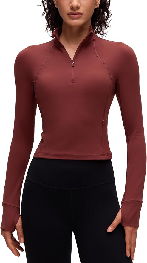 CRZ YOGA Butterluxe Half Zip Long Sleeve Shirts for Women - Workout Athletic Yoga Tops Crop Collared Quarter Zipper T-Shirt