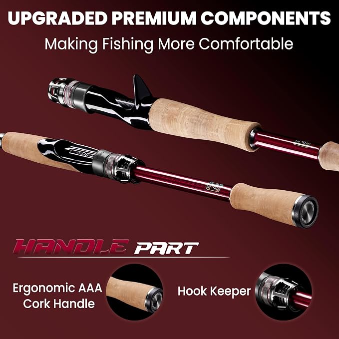 TRUSCEND Craz Easy Control Baitcasting Fishing Rods, 1-Piece Performance Multi-Piece Travel Rod, High Strength & Sensitive Backbone, Tough Fishing Rod with Toray Carbon, Fuji A Ring & K Guide