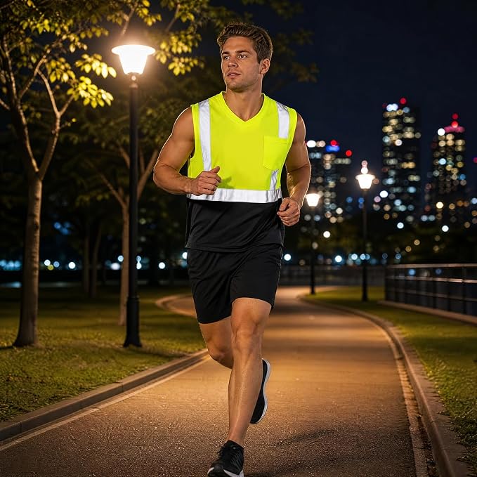 Amylove 4 Pcs Hi Vis Sleeveless Reflective Shirt for Men Class 2 Construction Work Shirts with Pockets for Men Women