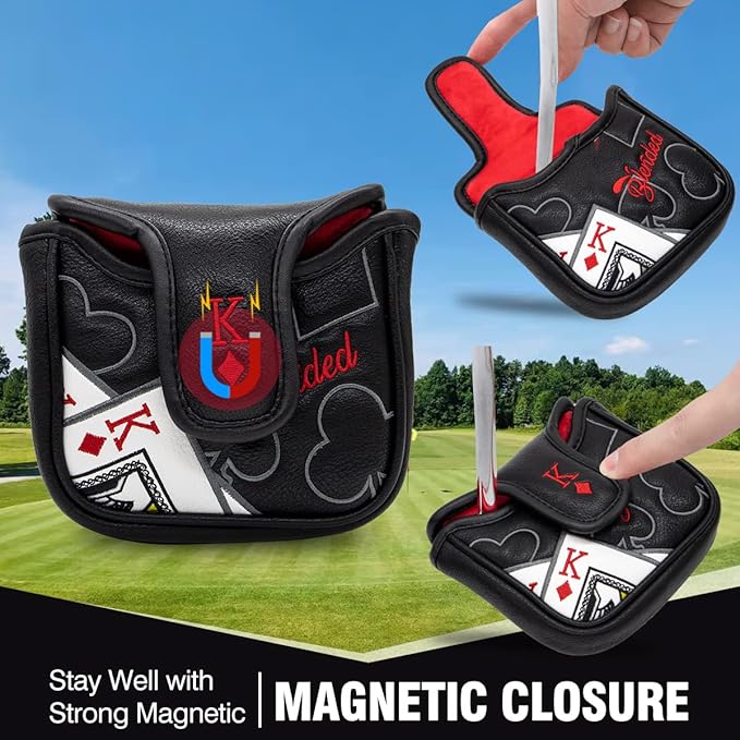 Golf Club Covers Poker Diamond King Driver Cover Fariway Wood Headcover 3 Hybrid Head Covers Blade Putter Cover Mallet Putter Haedcovers with Magnetic Closure for Most Brand