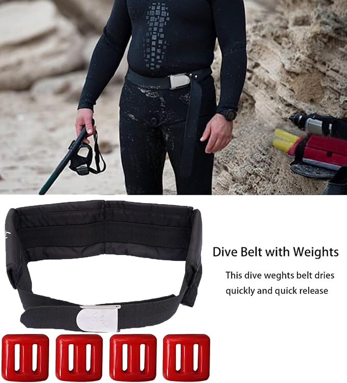 Vinyl Coated Diving Weights-4pcs 1.1-4.4 lbs Dive Weights with 4 Pocket Scuba Weight Belt with Quick Release Buckle,Used for Freediving, Spearfishing & Scuba Diving-Fit for Waist 32" to 52"