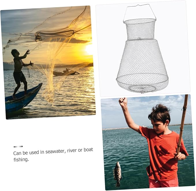 Stainless Steel Fish Basket 28 Inch Folding Fishing Net Metal Fishing Cage for Crab Shrimp Boat Use