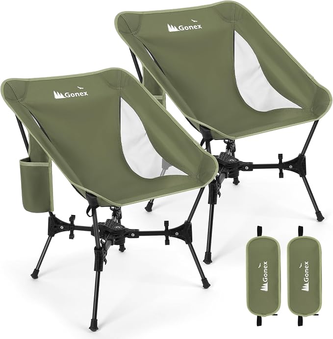 Gonex Portable Camping Chair, The 5th Gen Ultralight Compact Backpacking Foldable Lightweight Folding Chair for Outdoor Camp Hiking Beach Picnic Concert, Supports 330lbs (Army Green, 2 PCS)
