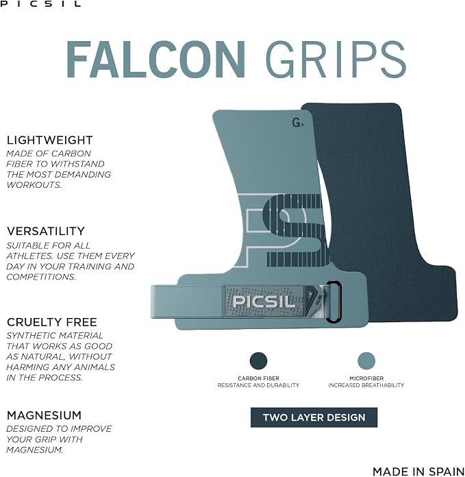 PICSIL | Falcon Grips | Grip All Surfaces and Bar Types | Use with Magnesium | Carbon Fibre Material | for Crosstrainig, WOD, Gym & Calisthenics |